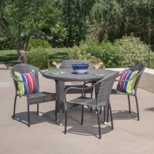 Gelli Outdoor Garden Patio Dining Set 4 Chairs and 1 Table (Gray)