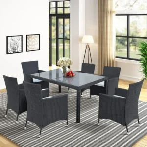 Orso Outdoor Patio Dining Set 6 Chairs and 1 Table (Black)