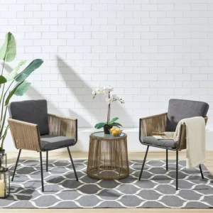 Odila Outdoor Patio Seating Set 2 Chairs and 1 Table Set (GREY+BROWN) Braided & Rope