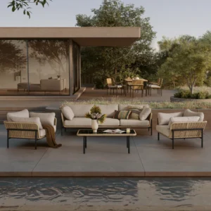 Arturo Outdoor Garden Balcony Sofa Set 3 Seater , 2 Single Seater and 1 Center Table Set Braid & Rope (Beige)