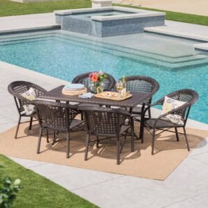 Sabbatini Outdoor Patio Dining Set 6 Chairs and 1 Table (Dark Brown)