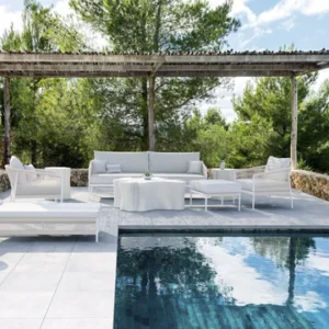 Deiniol Outdoor Swimming Poolside Lounger (White) Braided & Rope