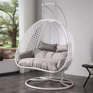 White Metal Swing Chair with Grey Cushion