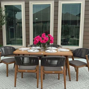 Outdoor Dining Set Teak Aluminum Patio Dining Table and Chair