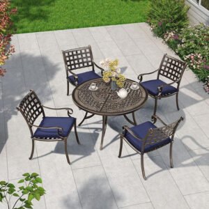 Cast Aluminum Patio Dining Armchairs and Round Table