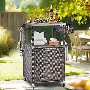Grill Serving Cart Outdoor with Wheels Outdoor Prep Table Grill Station
