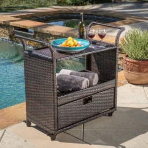 KNOX Outdoor Patio Bar Serving Cart (Dark Brown)