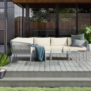 Berri Outdoor Garden Balcony Sofa Set 5 Seater and 1 Center Table Set, Braid & Rope (Grey)