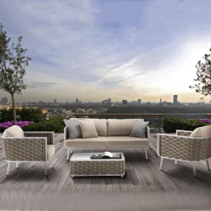 Zedex Outdoor Sofa Set 2 Seater, 2 Single seater and 1 Center Table Set (Beige) Braided & Rope